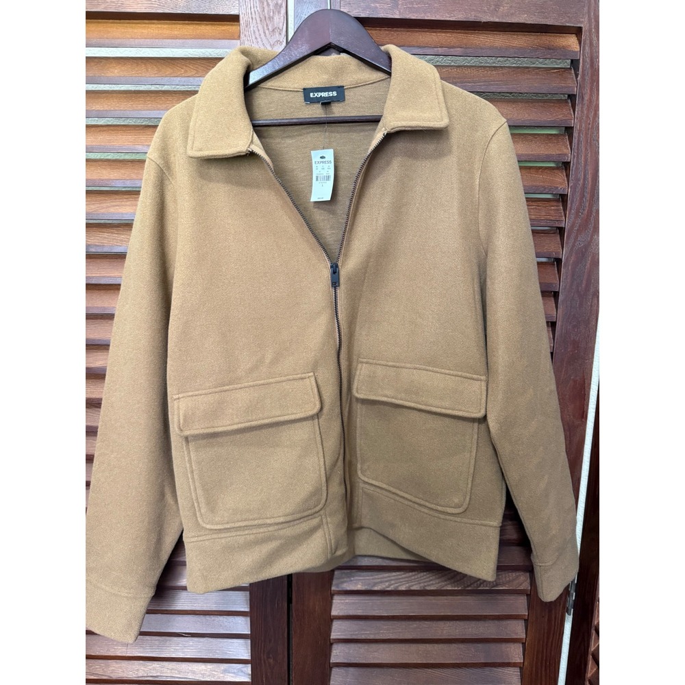 Express Mens Camel Brown Full Zip Shirt Jacket Large NWT